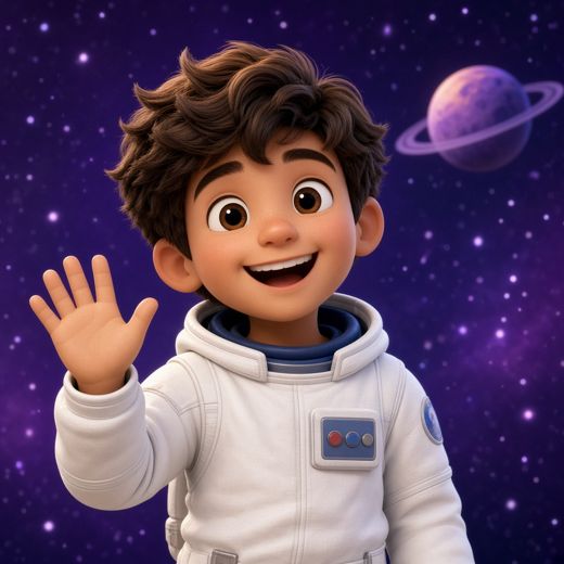 A boy astronaut waving